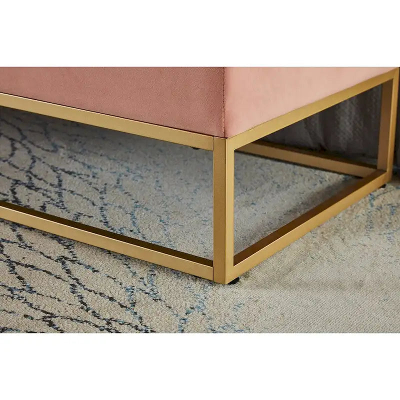 58.6 Bed Bench Metal Base with Storage Pink Velvet