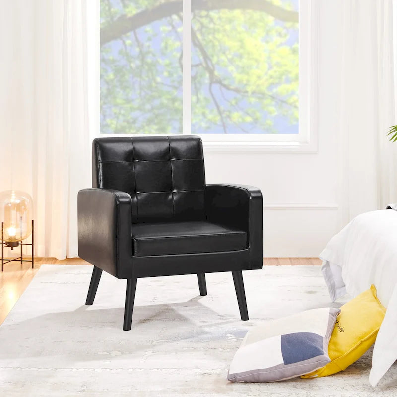 Yaheetech Modern Faux Leather Tufted Accent Chair with Solid Wood Legs - 28.52933