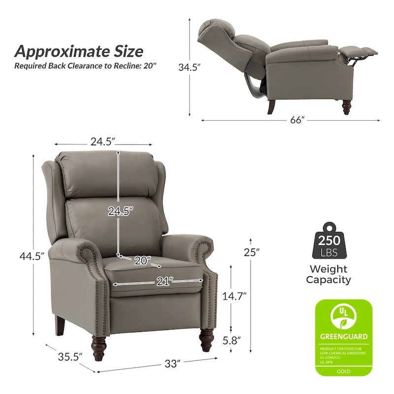 Noemon Modern Genuine Leather Recliner with Nailhead Trims Set of 2 by HULALA HOME