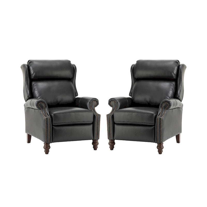 Noemon Modern Genuine Leather Recliner with Nailhead Trims Set of 2 by HULALA HOME