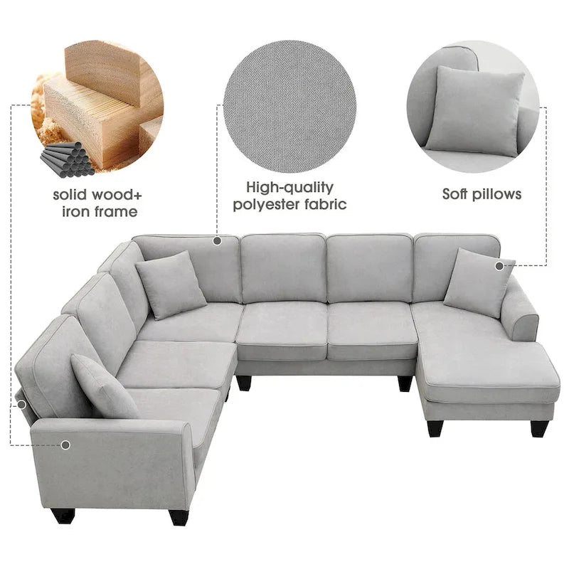 89*89 Oversized Velvet Modern Sectional Sofa,Large L Shaped Upholstered Indoor Furniture with Double Cushions,Grey