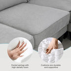 89*89 Oversized Velvet Modern Sectional Sofa,Large L Shaped Upholstered Indoor Furniture with Double Cushions,Grey