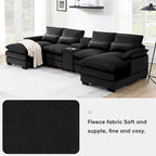 Modern U-shaped Sofa with Console,Cupholders and USB Ports,6-seat Upholstered Symmetrical Indoor Furniture,Black