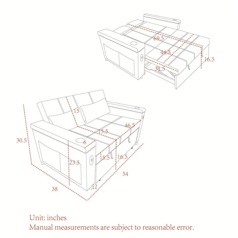 Divano Letto Estraibile con Schienale Regolabile e Porta USB