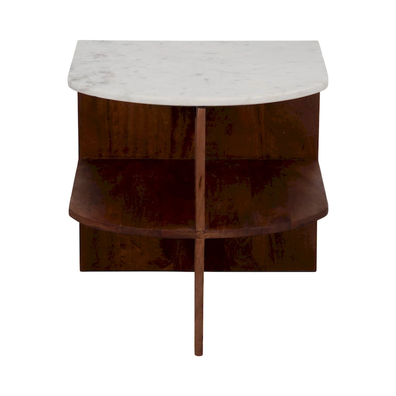 Tavolino Sagebrook Home Moderno Neutro in Legno/Marmo Marrone 20 a Mezzo Tondo - 20 x 20 x 20 - 20 x 20 x 20