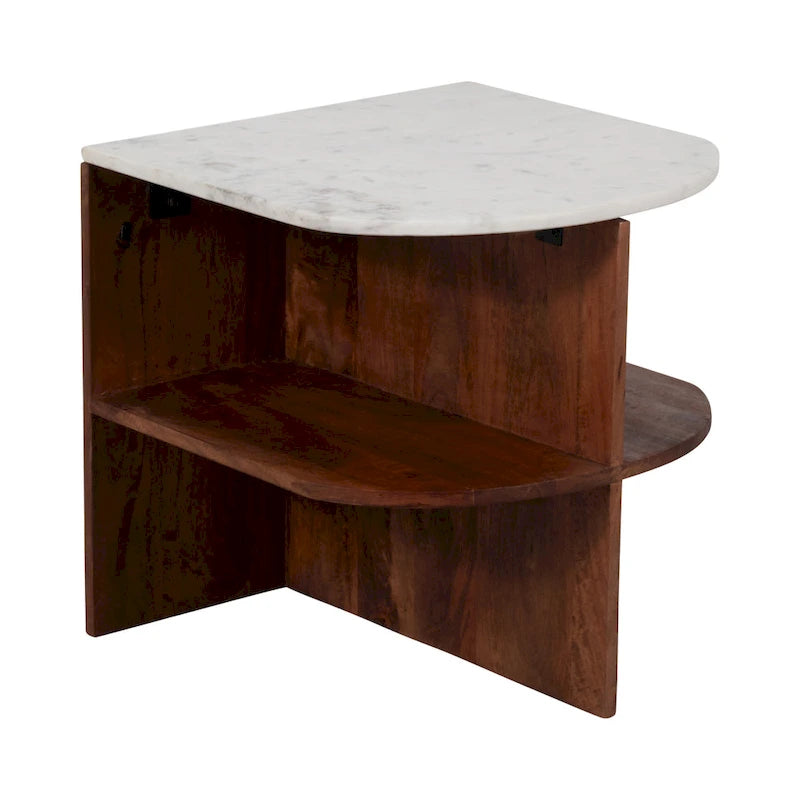 Tavolino Sagebrook Home Moderno Neutro in Legno/Marmo Marrone 20 a Mezzo Tondo - 20 x 20 x 20 - 20 x 20 x 20