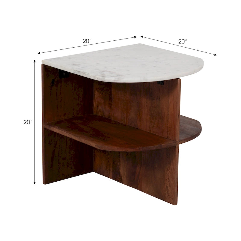 Tavolino Sagebrook Home Moderno Neutro in Legno/Marmo Marrone 20 a Mezzo Tondo - 20 x 20 x 20 - 20 x 20 x 20
