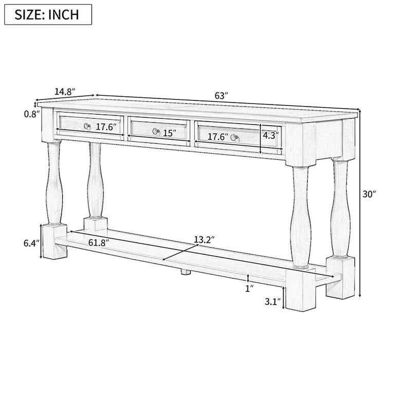 Console Table 63 Long Console Table with Drawers and Shelf for Entryway,Hallway,Living Room