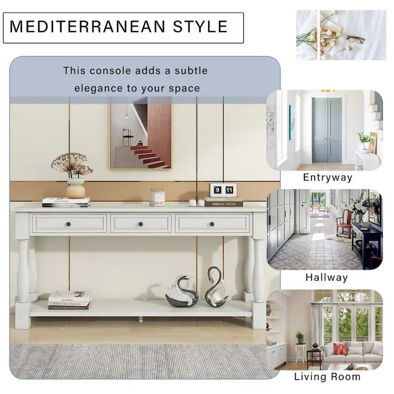Console Table 63 Long Console Table with Drawers and Shelf for Entryway,Hallway,Living Room