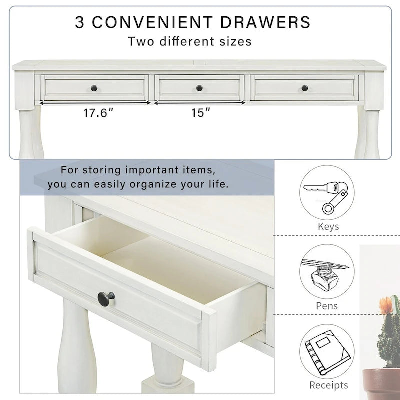 Console Table 63 Long Console Table with Drawers and Shelf for Entryway,Hallway,Living Room