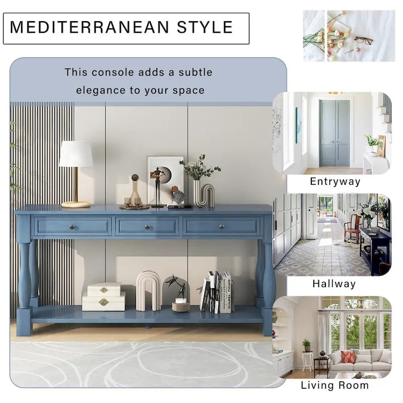 Console Table 63 Long Console Table with Drawers and Shelf for Entryway,Hallway,Living Room