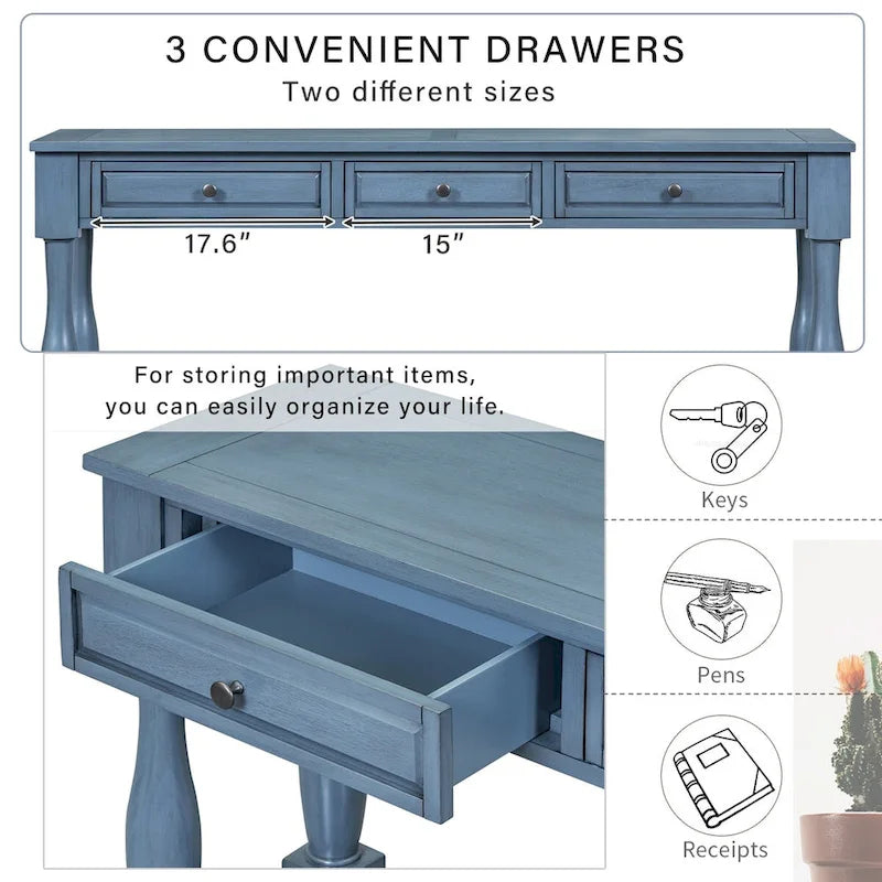 Console Table 63 Long Console Table with Drawers and Shelf for Entryway,Hallway,Living Room
