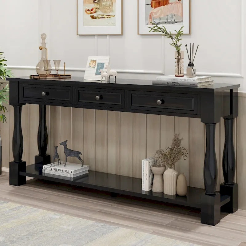 Console Table 63 Long Console Table with Drawers and Shelf for Entryway,Hallway,Living Room