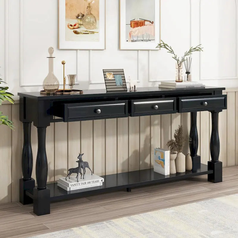Console Table 63 Long Console Table with Drawers and Shelf for Entryway,Hallway,Living Room