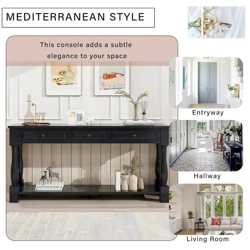 Console Table 63 Long Console Table with Drawers and Shelf for Entryway,Hallway,Living Room