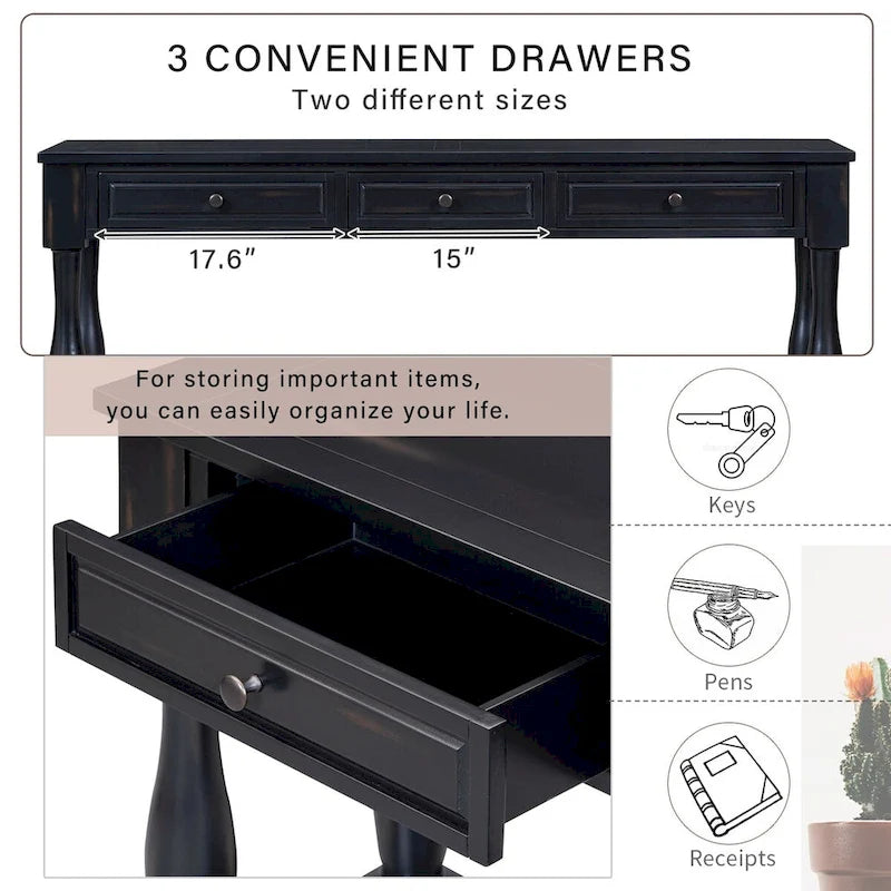 Console Table 63 Long Console Table with Drawers and Shelf for Entryway,Hallway,Living Room