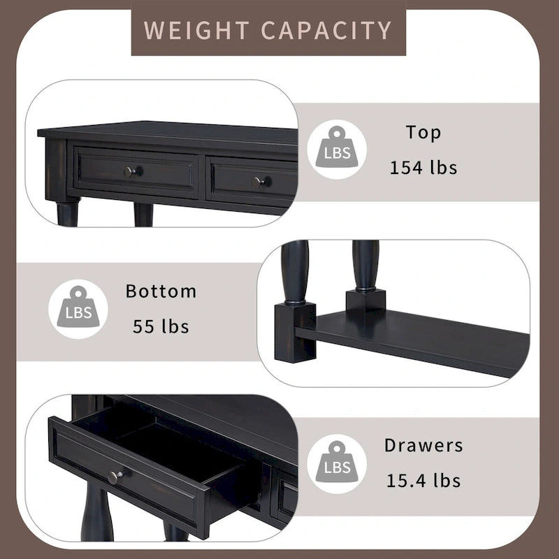 Console Table 63 Long Console Table with Drawers and Shelf for Entryway,Hallway,Living Room