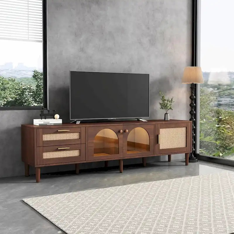 Mobile TV in Rattan con Ampio Spazio di Archiviazione e Facile Montaggio