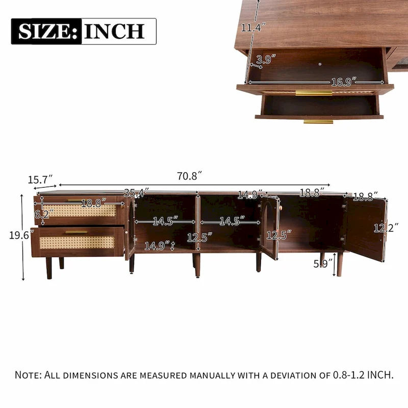Mobile TV in Rattan con Ampio Spazio di Archiviazione e Facile Montaggio