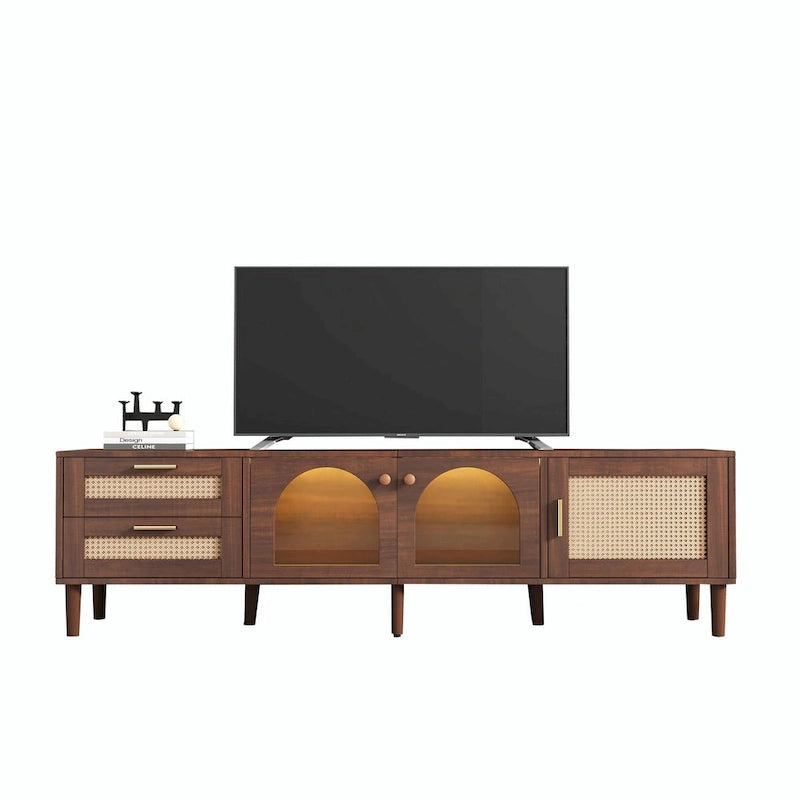 Mobile TV in Rattan con Ampio Spazio di Archiviazione e Facile Montaggio