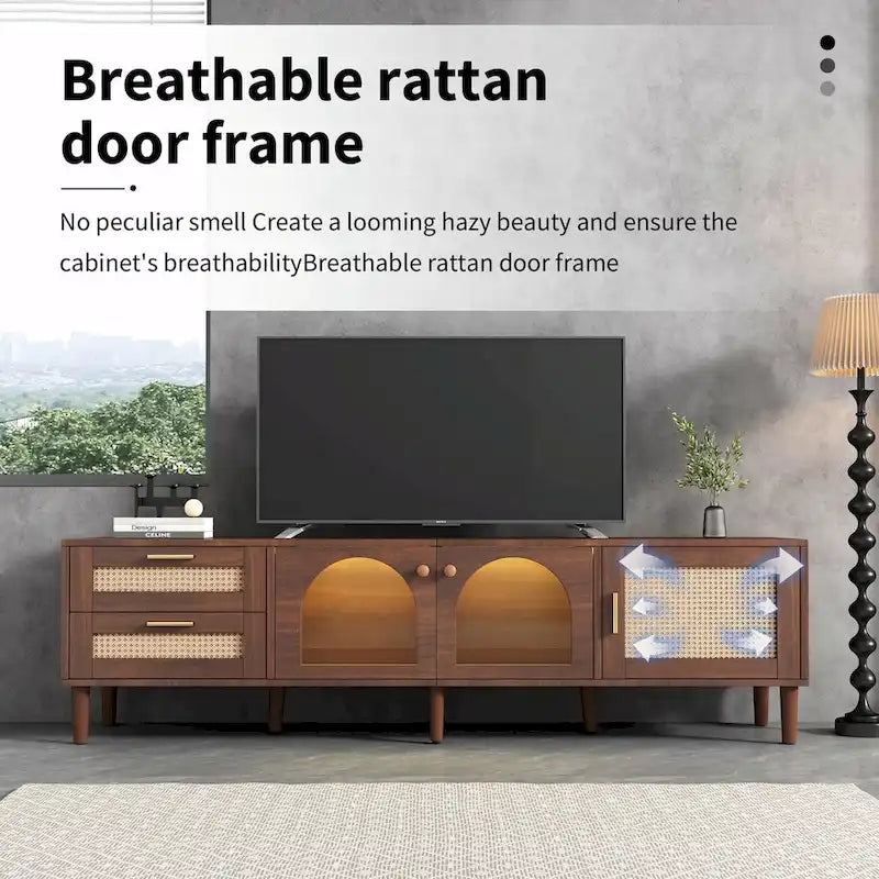 Mobile TV in Rattan con Ampio Spazio di Archiviazione e Facile Montaggio