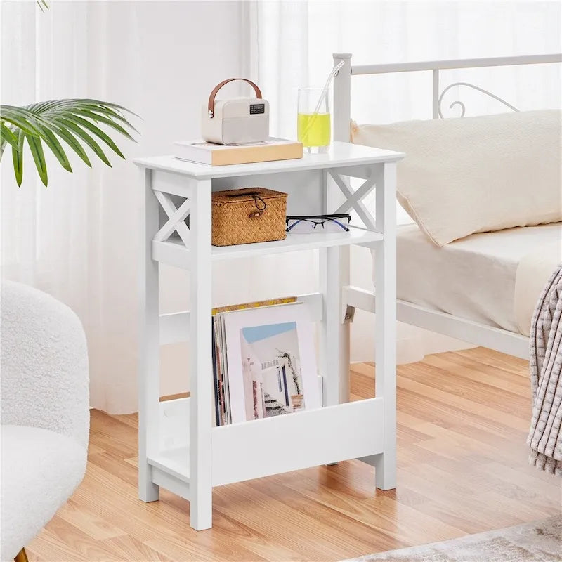 Yaheetech Modern Sofa Side Table with Storage Shelf 3 Tier Slim End Table, White