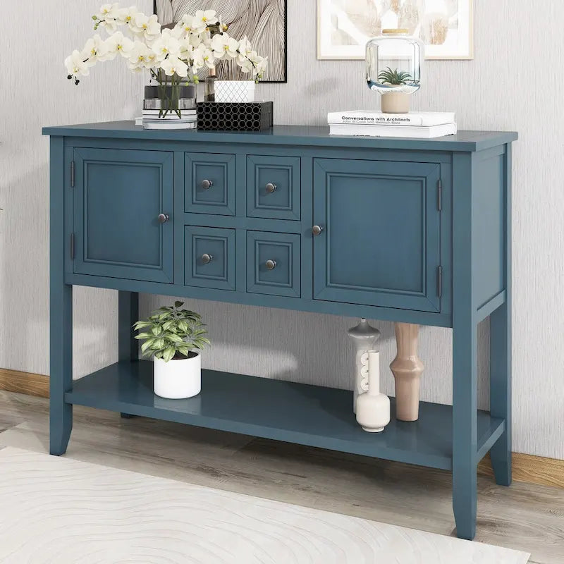 Storage Vintage Console Table with Four Small Drawers and Bottom Shelf for Living Rooms, Entrances and Kitchens