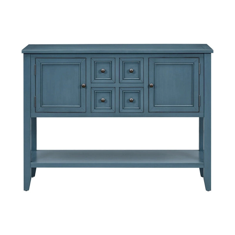 Storage Vintage Console Table with Four Small Drawers and Bottom Shelf for Living Rooms, Entrances and Kitchens