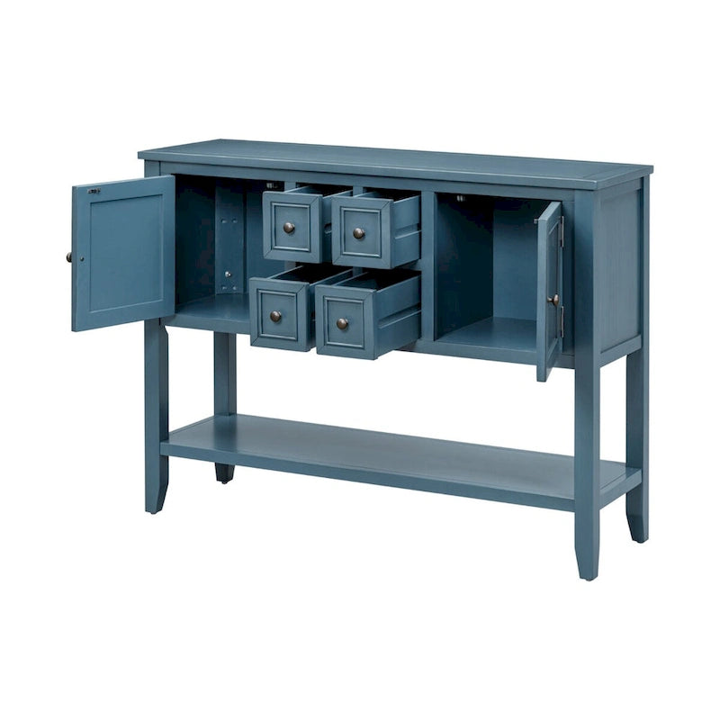 Storage Vintage Console Table with Four Small Drawers and Bottom Shelf for Living Rooms, Entrances and Kitchens