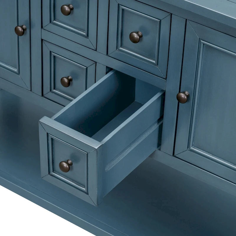 Storage Vintage Console Table with Four Small Drawers and Bottom Shelf for Living Rooms, Entrances and Kitchens