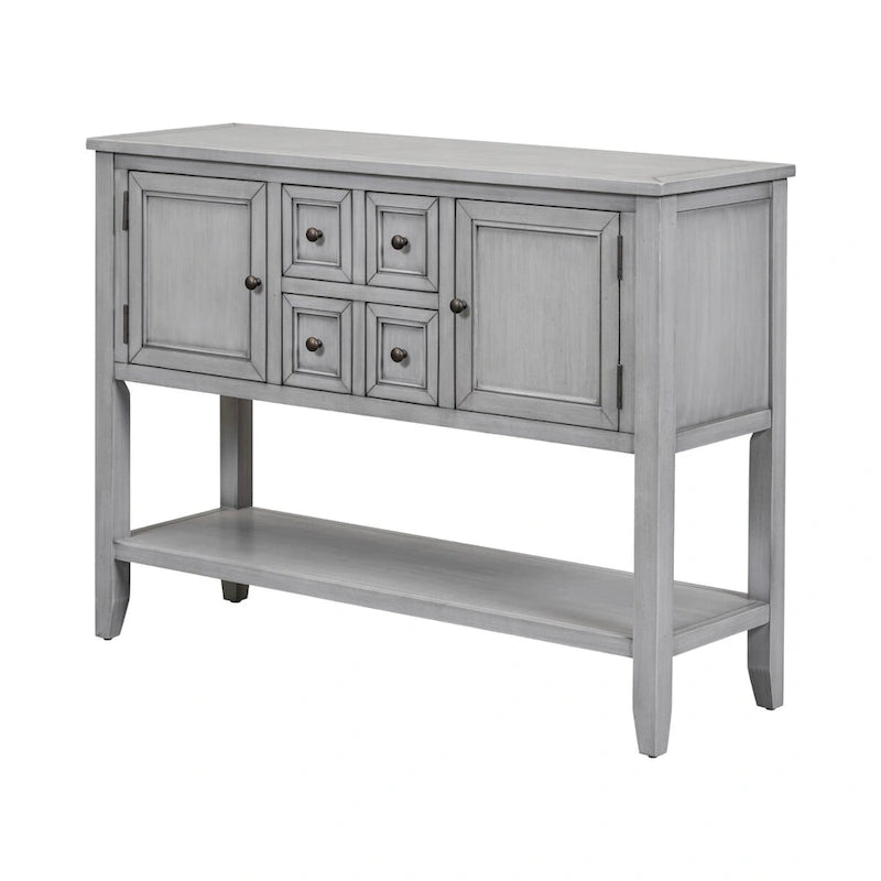 Storage Vintage Console Table with Four Small Drawers and Bottom Shelf for Living Rooms, Entrances and Kitchens