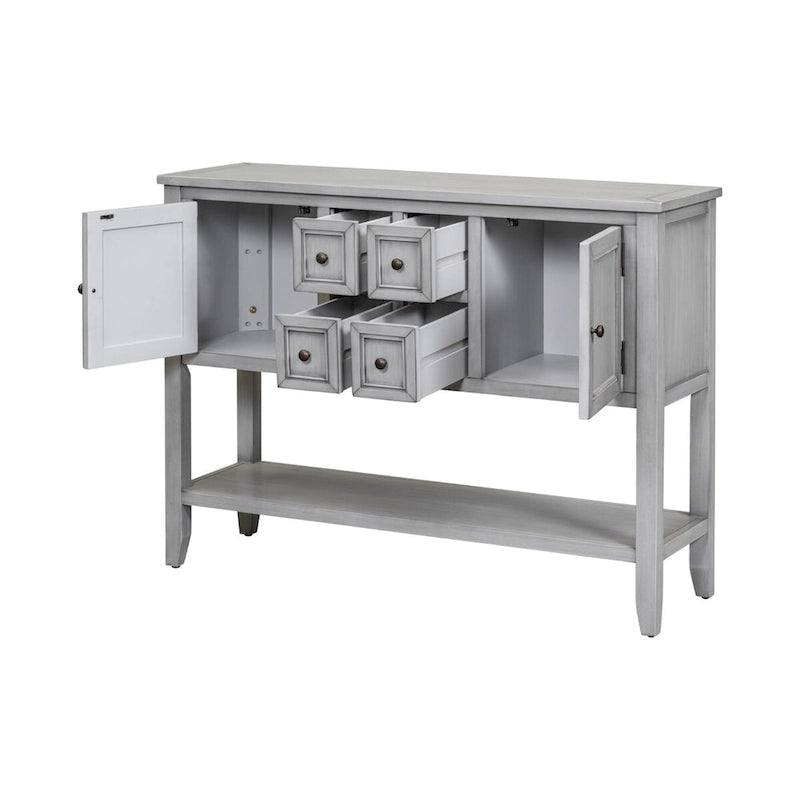Storage Vintage Console Table with Four Small Drawers and Bottom Shelf for Living Rooms, Entrances and Kitchens