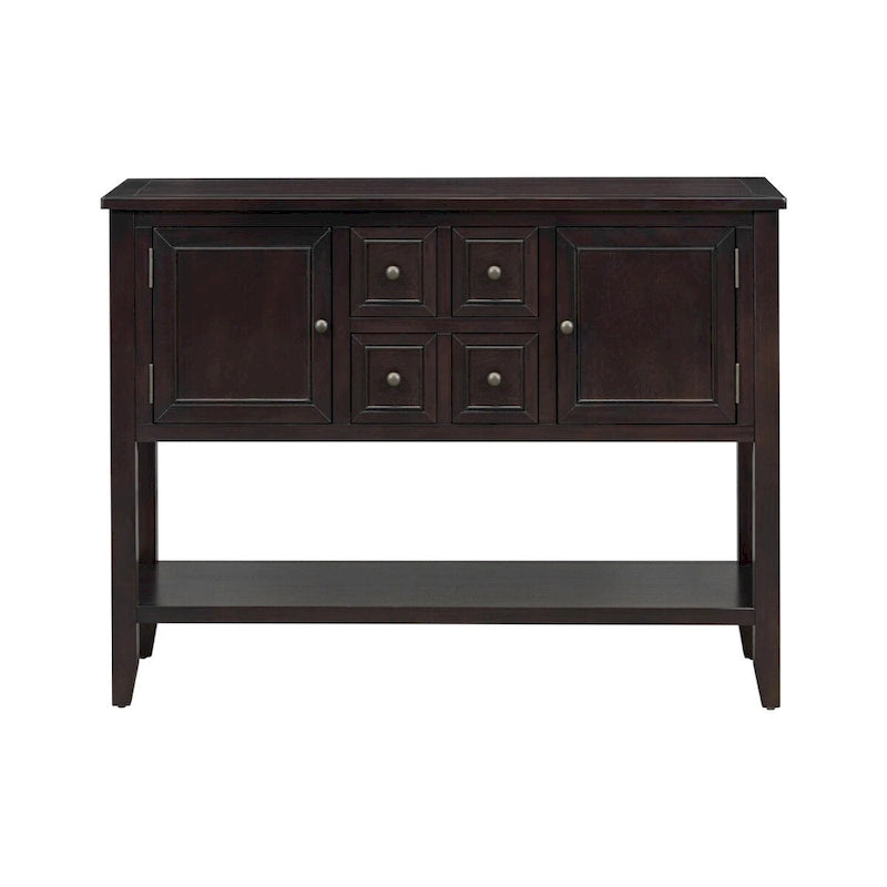 Storage Vintage Console Table with Four Small Drawers and Bottom Shelf for Living Rooms, Entrances and Kitchens