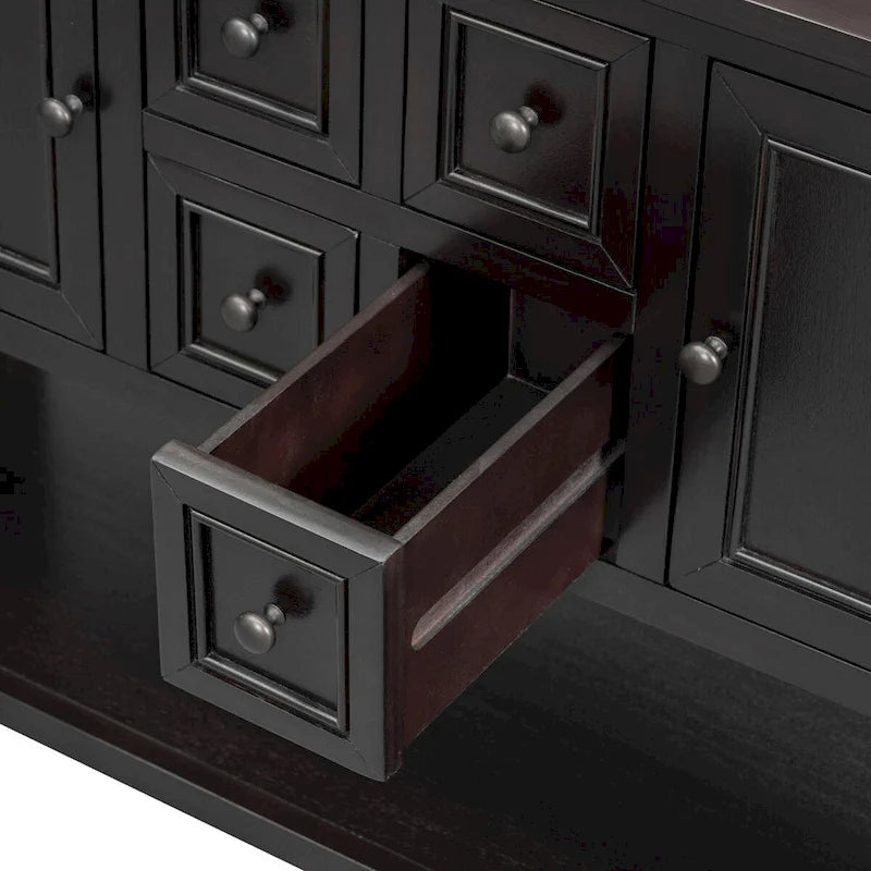 Storage Vintage Console Table with Four Small Drawers and Bottom Shelf for Living Rooms, Entrances and Kitchens