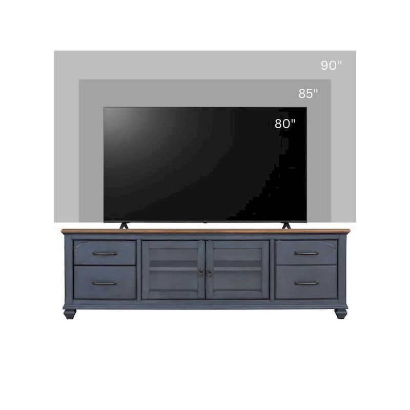 Bridgevine Home Americana 84 in TV Stand for TVs up to 90 inches, No Assembly Required, Corduroy Blue Finish