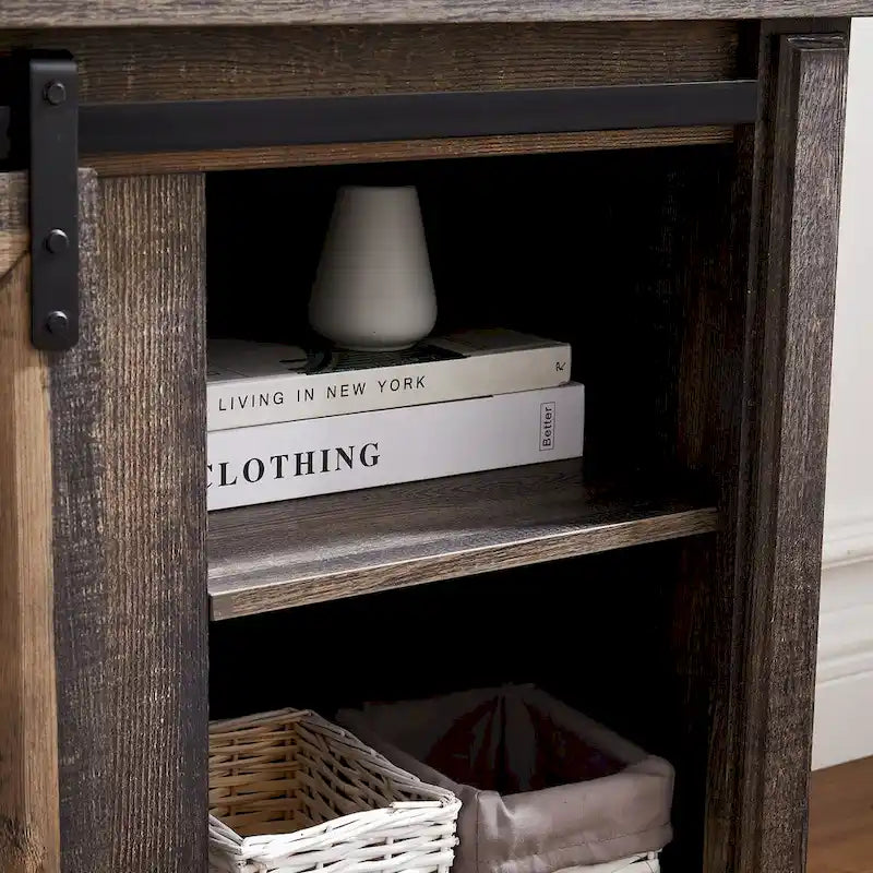 Media Console Table with Storage Cabinet, Mid Century style Entertainment TV Table, Multipurpose Sliding Door TV Cabinet