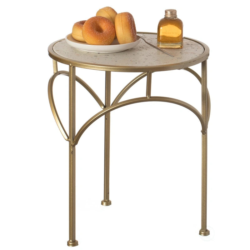 Supporto rotondo decorativo per piante in metallo dorato, tavolo display/tavolino con piano effetto marmo bianco moderno, set di 3 - Set di 3