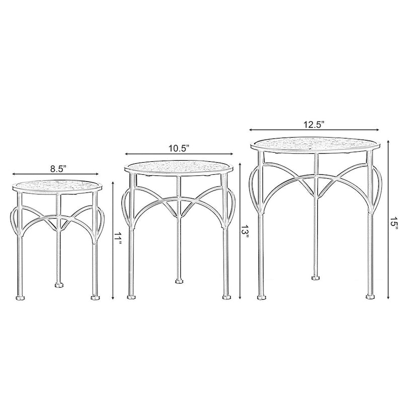 Supporto rotondo decorativo per piante in metallo dorato, tavolo display/tavolino con piano effetto marmo bianco moderno, set di 3 - Set di 3