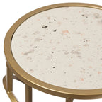 Supporto rotondo decorativo per piante in metallo dorato, tavolo display/tavolino con piano effetto marmo bianco moderno, set di 3 - Set di 3