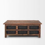 Wilton Brown Wood w/ 12 Black Metal Drawers Coffee Table