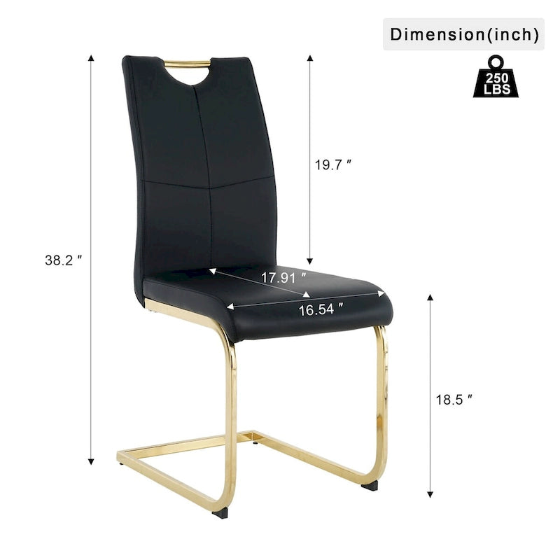 Set of 4 Modern Faux Leather Padded Seat Dining Chairs with gold Metal Legs