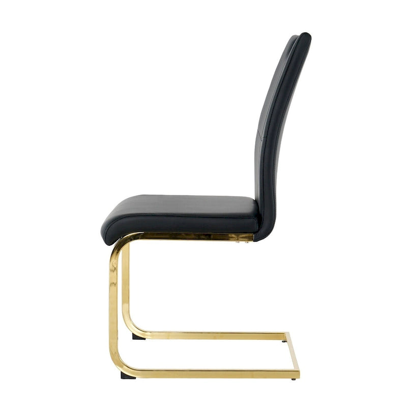 Set of 4 Modern Faux Leather Padded Seat Dining Chairs with gold Metal Legs