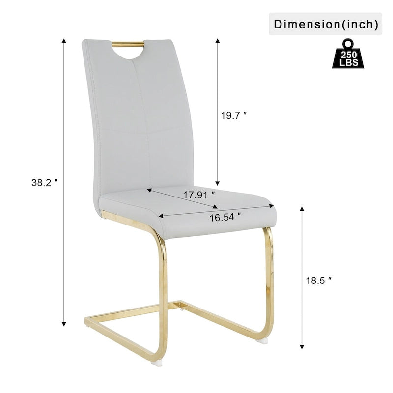 Set of 4 Modern Faux Leather Padded Seat Dining Chairs with gold Metal Legs