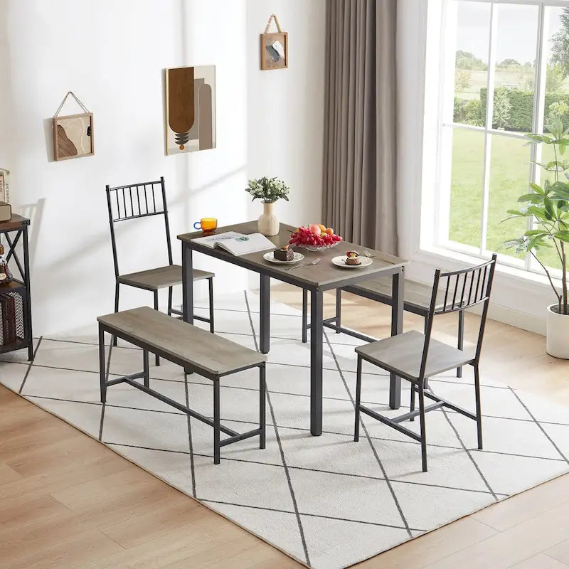 5 Pcs Dining Table Set, Barstool Dining Table with 2 Benches 2 Chairs