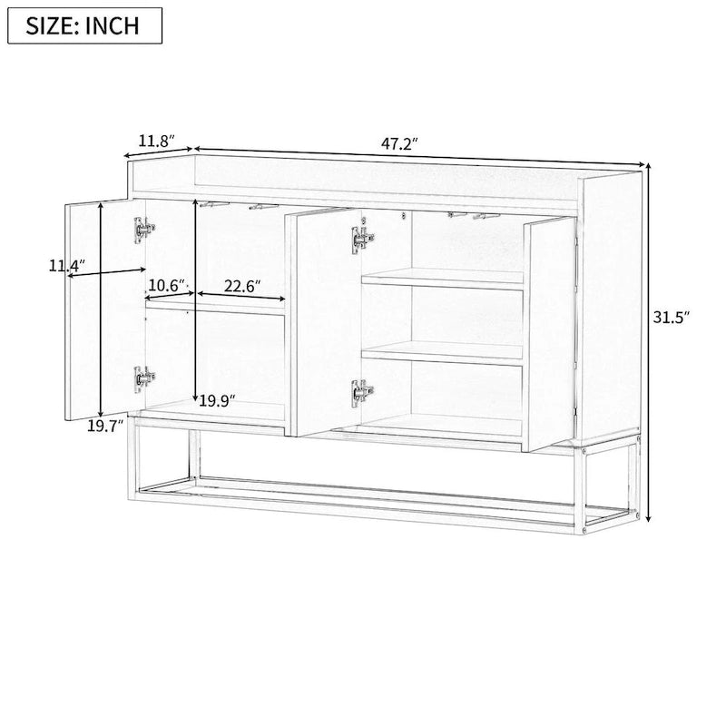 47.2 Modern Cabinet with Spacious Table and 4 Doors Sideboard/Buffet
