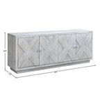 84" Whitewash Carved Sideboard - 4 Door Reclaimed Pine Storage Cabinet