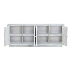 84" Whitewash Carved Sideboard - 4 Door Reclaimed Pine Storage Cabinet