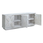 84" Whitewash Carved Sideboard - 4 Door Reclaimed Pine Storage Cabinet