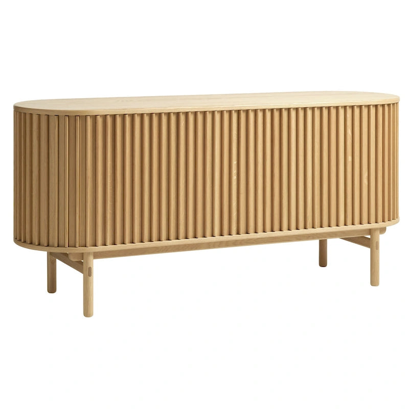 Natural Oak Sliding Door Sideboard - Mid-Century Modern Style - 63W