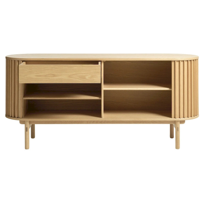 Natural Oak Sliding Door Sideboard - Mid-Century Modern Style - 63W